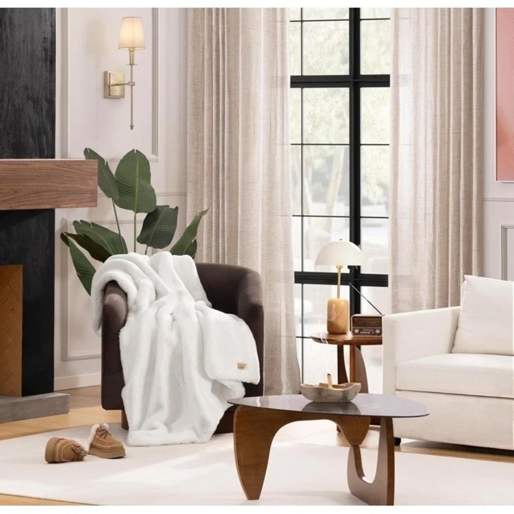 UGG Anderson Faux Fur Throw Blanket Snow White 50x70 Luxury PlushMachineWashable